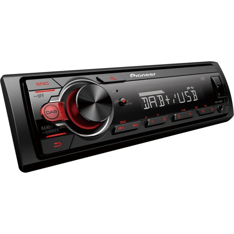 Pioneer MVH-130DAB 1-DIN DAB+ Bilradio, Sort/Rød, 200 W