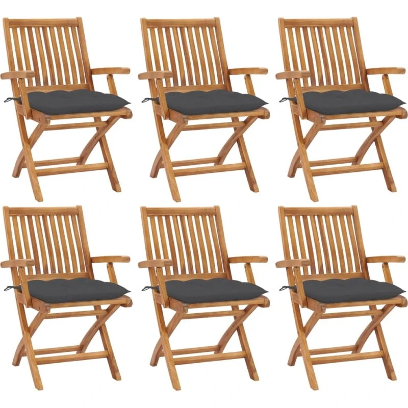 vidaXL Foldbare Havestole 6 stk. med Hynder, Massivt Teaktræ