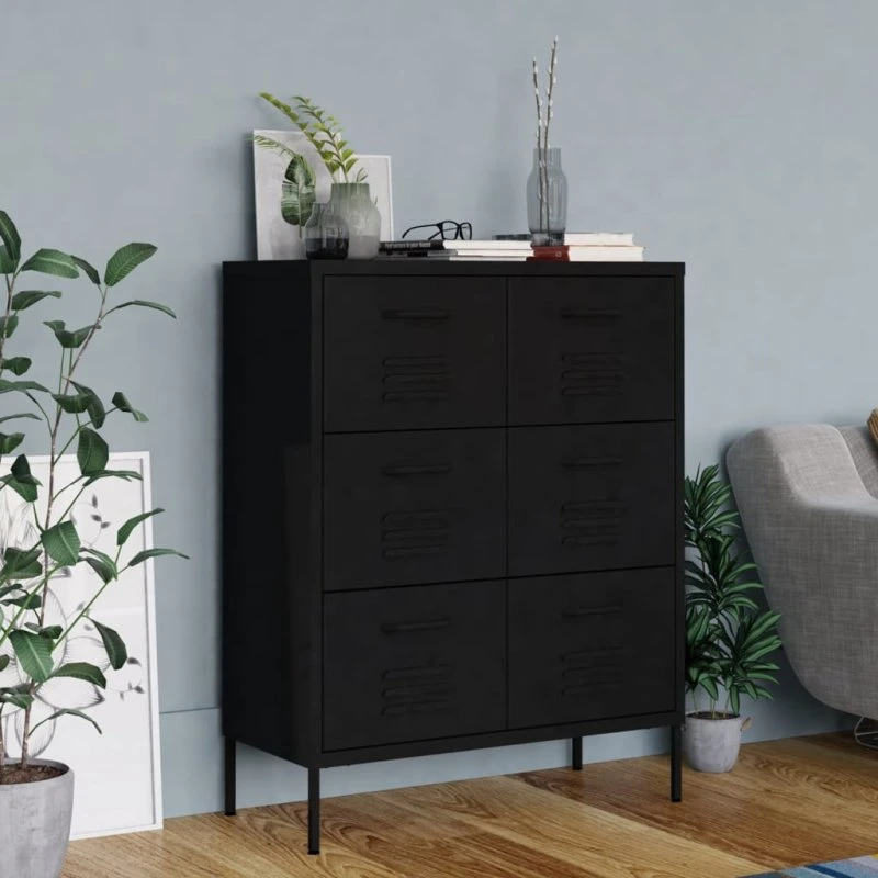 vidaXL Kommode 80x35x101,5 cm Stål Sort