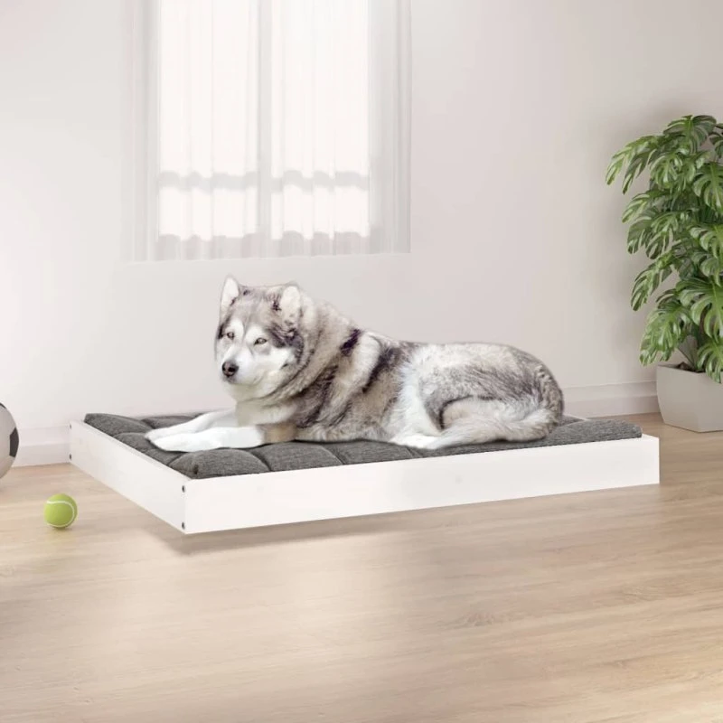 vidaXL Hundeseng 101,5x74x9 cm i massivt fyrretræ, hvid