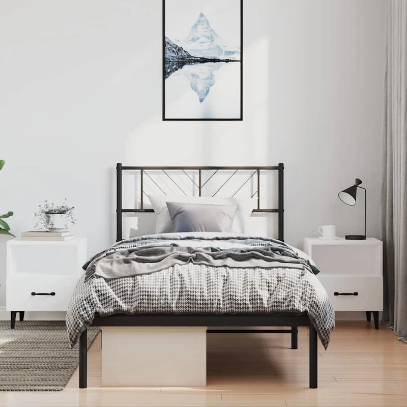 vidaXL Sengeramme med Sengegavl 100x190 cm, Metal, Sort