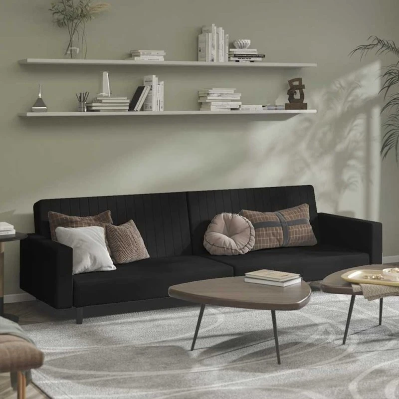 vidaXL 2-personers sovesofa fløjl sort med armlæn