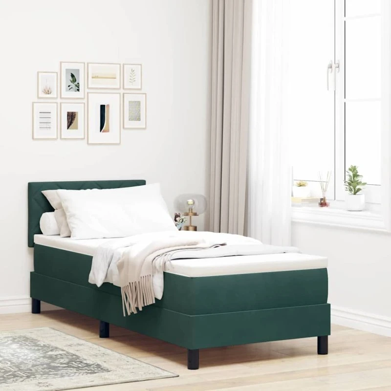 vidaXL Boxspring Seng med Madras Mørkegrøn 80 x 200 cm Fløjl