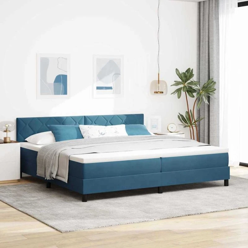 vidaXL Mørk blå Box spring seng 200 x 200 cm med fløjl