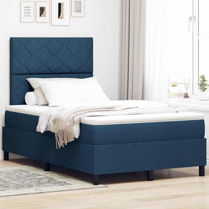 vidaXL Boxspring Seng med Madras og Hovedgærde, Blå, 120 x 200 cm