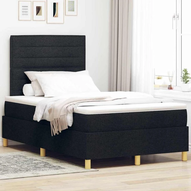 vidaXL Box Spring Seng med Madras, Sort, 120 x 190 cm