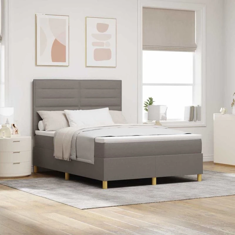 vidaXL Box spring seng Gråbrun 140x200 cm med madras