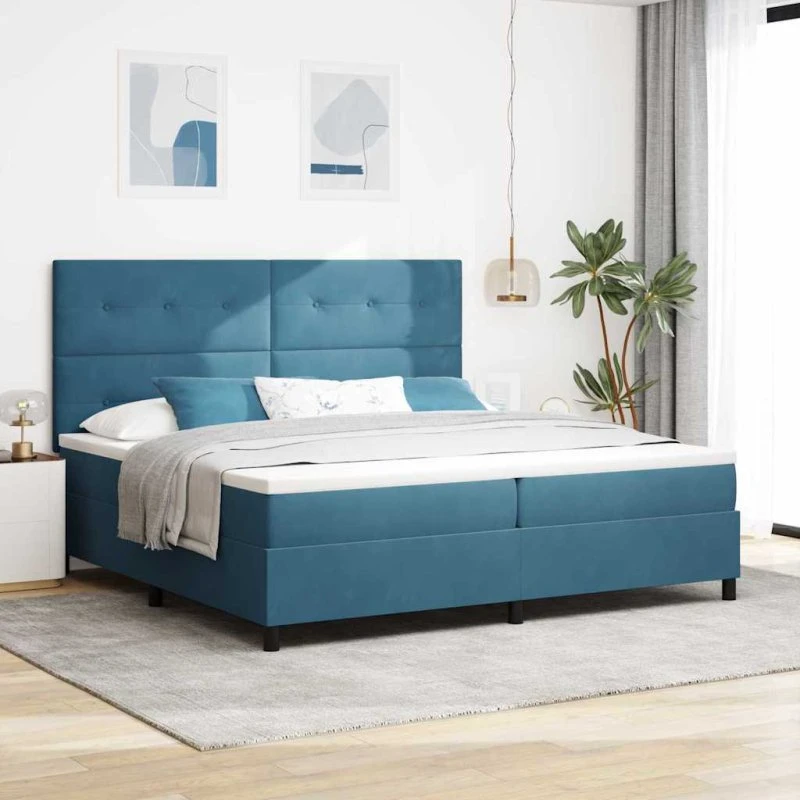 vidaXL Mørk blå boxspring seng 200x200 cm med justerbare ben