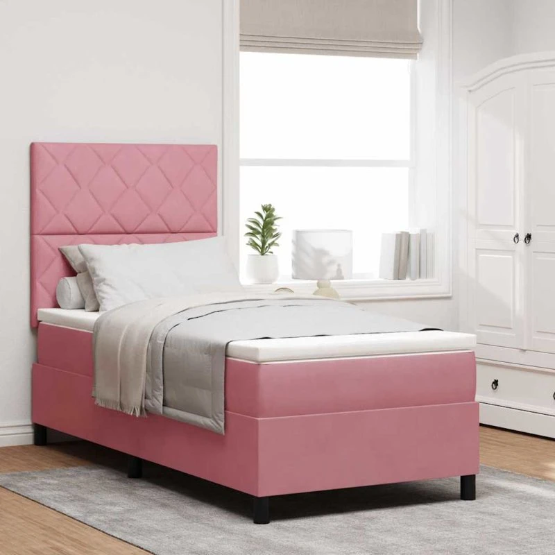 vidaXL Box spring seng med madras Lyserød 90 x 190 cm