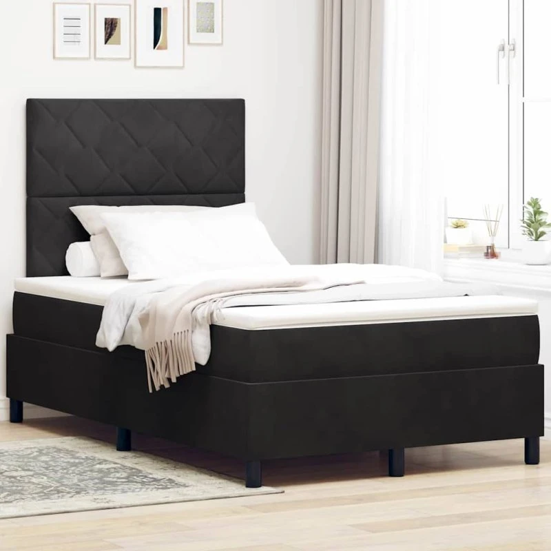 vidaXL Box Spring Seng med Madras, Sort 120 x 200 cm, Fløjl