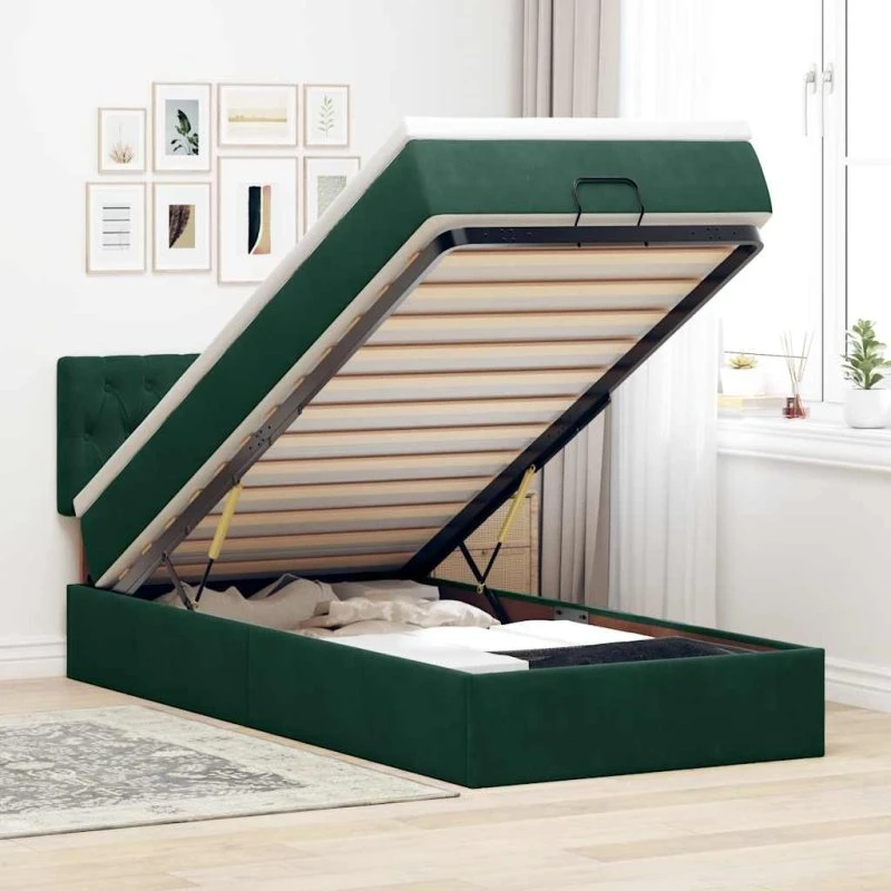 vidaXL Osmannisk sengeramme med madras 90x190 cm fløjl mørkegrøn