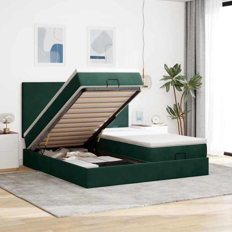 vidaXL Osmannisk sengeramme 200x200 cm fløjl mørkegrøn med pocketfjedre