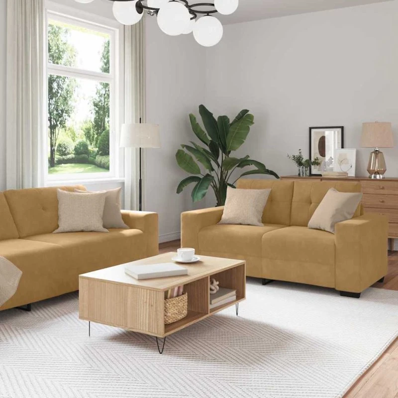 vidaXL 3-deligt Fløjlsofa Sæt Brun 221x80x80 cm