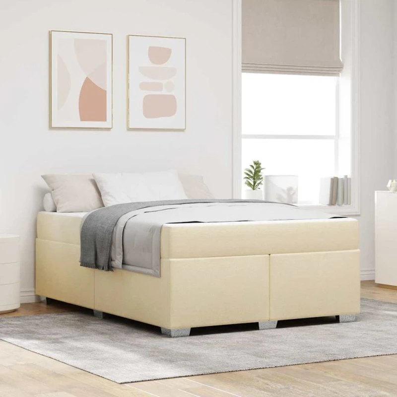 vidaXL Sengestel med madras Creme 140 x 200 cm Stof