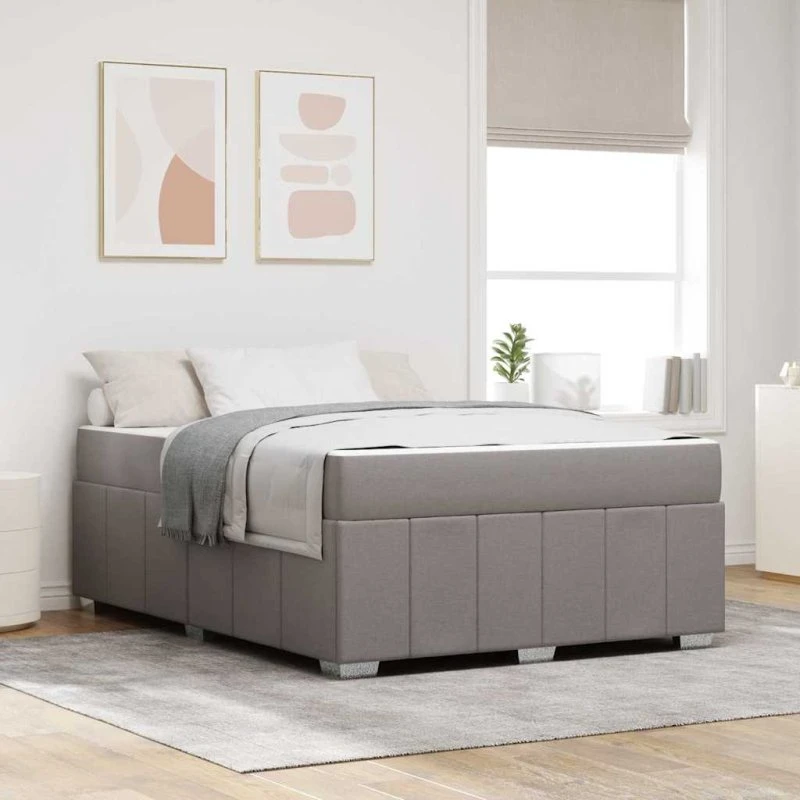 vidaXL Sengestel med Madras Gråbrun 140 x 200 cm Stof