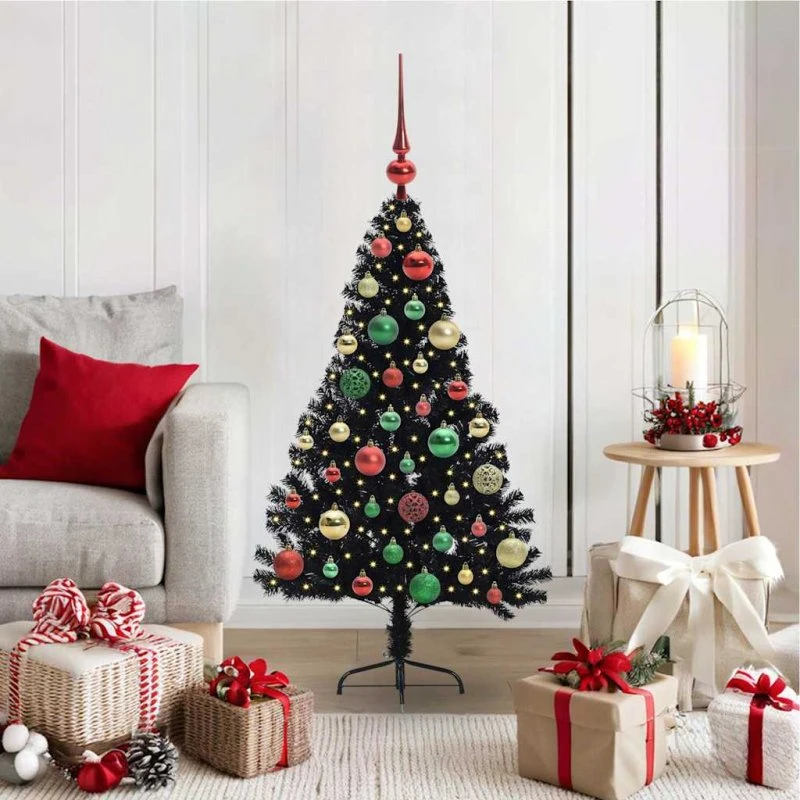 vidaXL Kunstig Forbelyst Juletræ 120 cm Sort med 150 LED'er