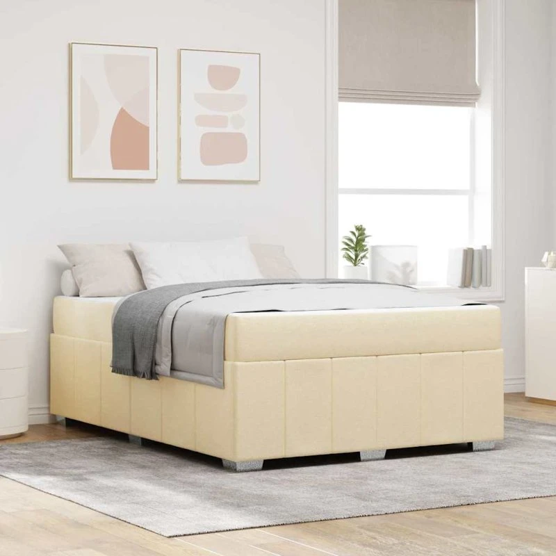 vidaXL Sengestel med Madras Creme 140 x 200 cm Stof