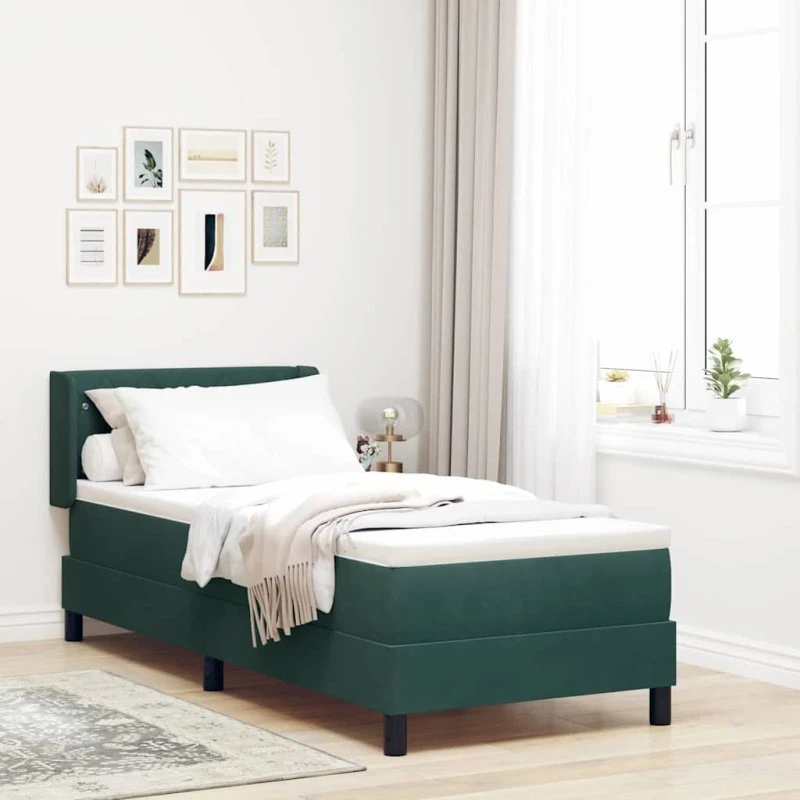 vidaXL Boxspring seng med hovedgærde, mørkegrøn, 200 x 80 cm