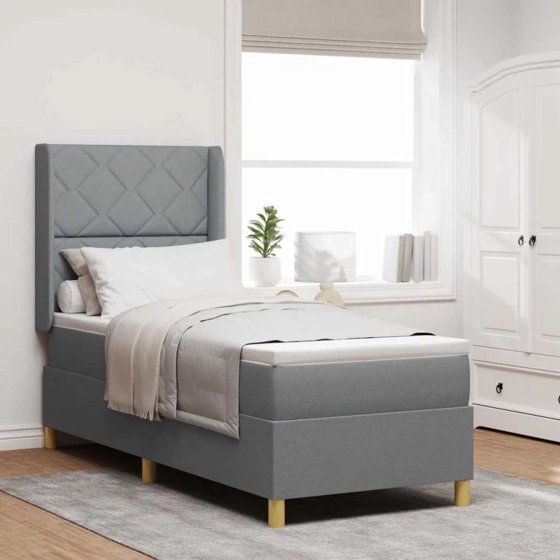 vidaXL Boxspring Seng med Madras Lysegrå 80x200 cm