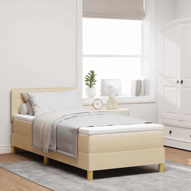 vidaXL LED Box Spring Seng Creme 80 x 200 cm Stof