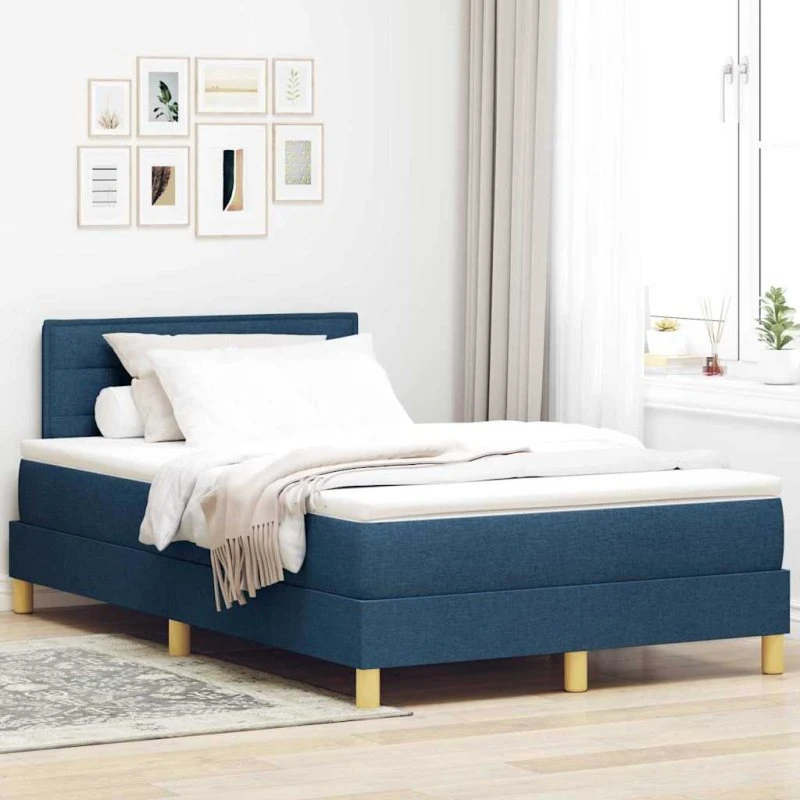 vidaXL LED Box Spring Bed med LED-lysstrimler, Blå, 120 x 200 cm