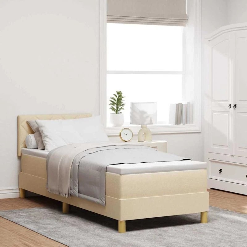 vidaXL LED Box Spring Seng Creme 80 x 200 cm Stof
