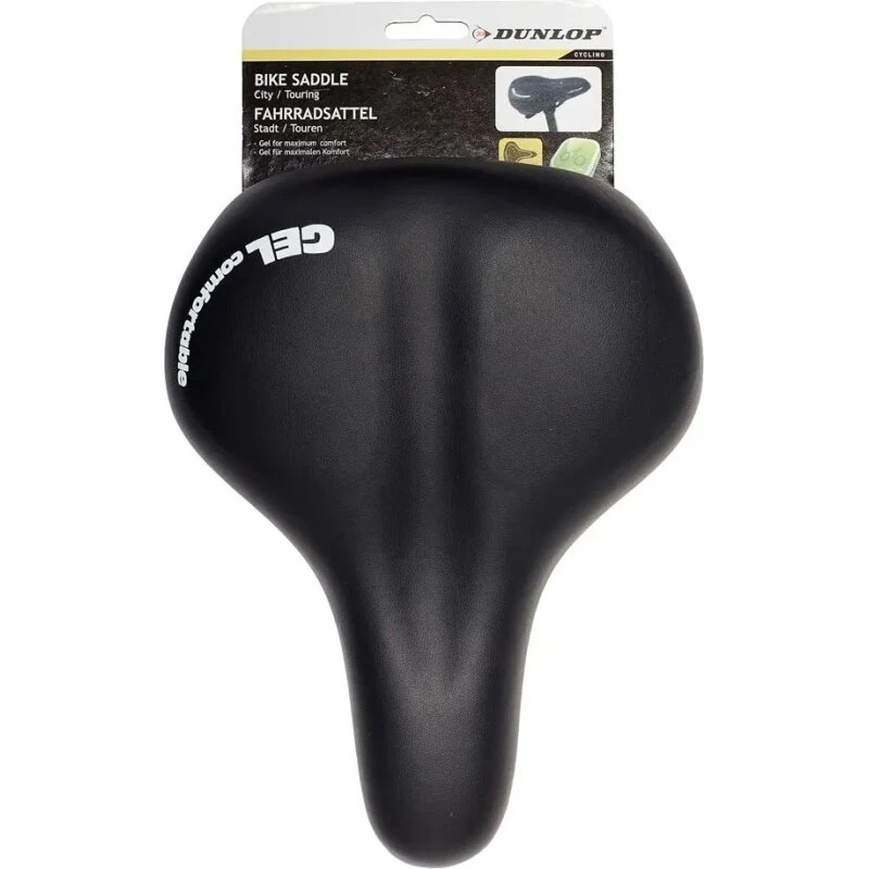 Dunlop Gel cykelsadel i eco-læder, Sort/Hvid, med refleks