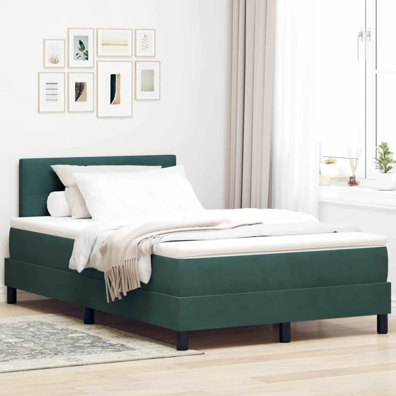vidaXL LED Box Spring Seng 120 x 190 cm Mørkegrøn Fløjl