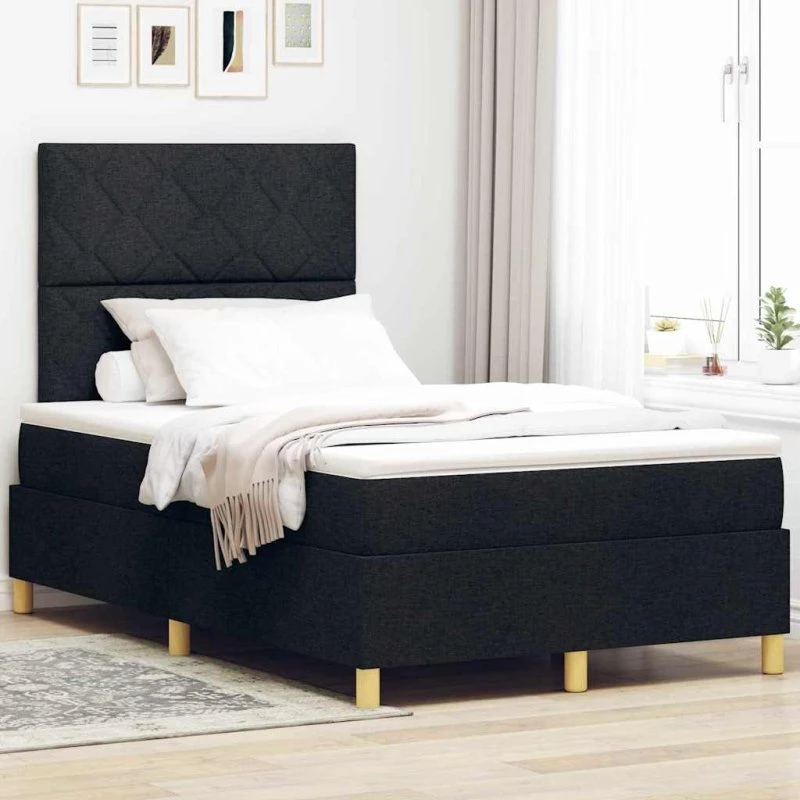 vidaXL LED Box Spring Bed med madras, Sort, 120 x 200 cm
