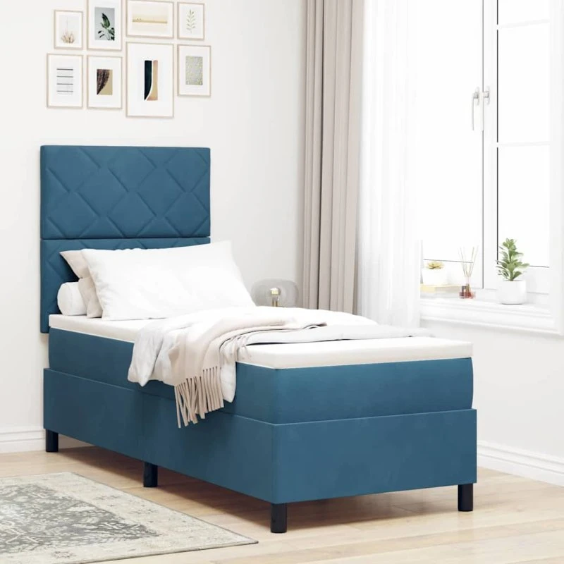 vidaXL LED Box Spring Seng, Mørk blå, 80 x 200 cm