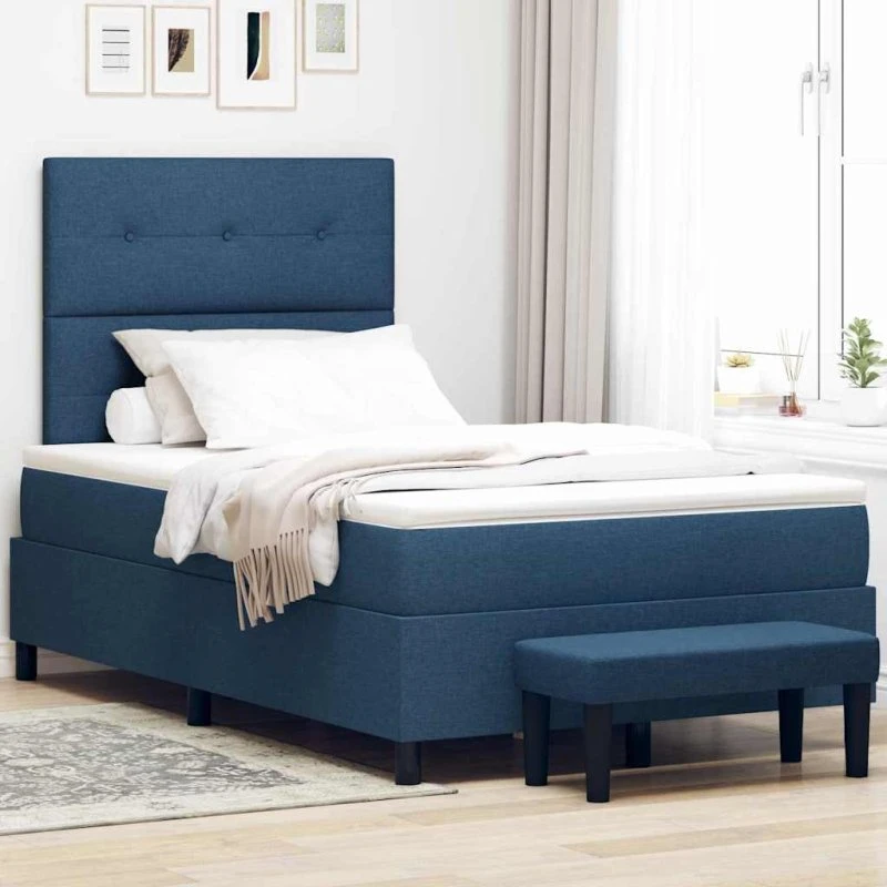 vidaXL Boxspring Seng med Madras og Hovedgærde, Blå, 120 x 200 cm