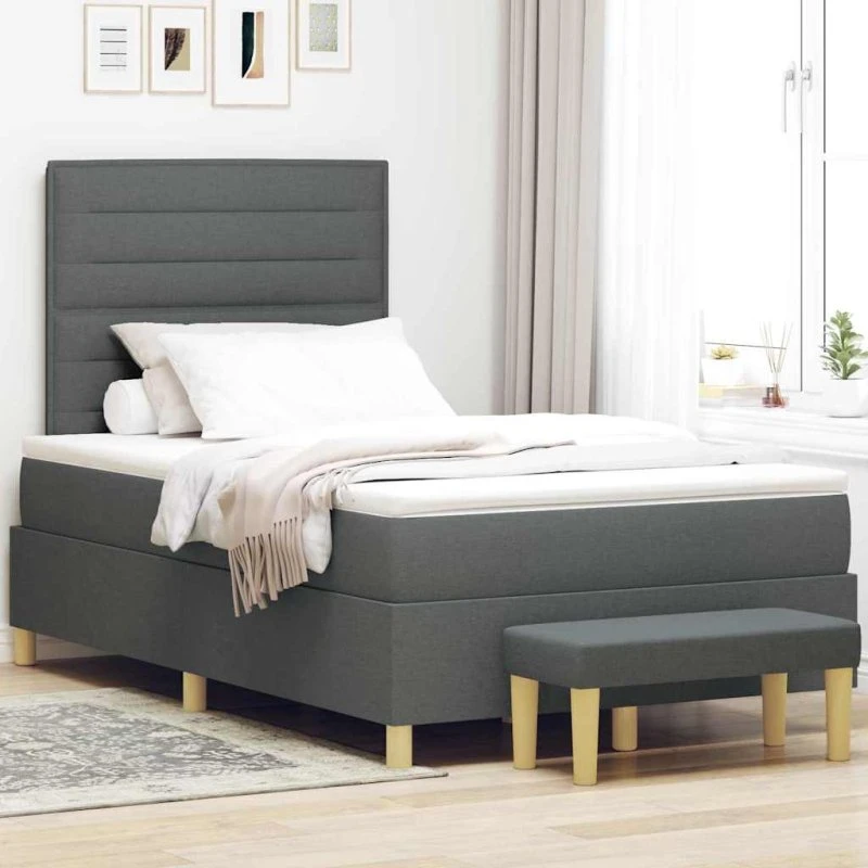 vidaXL Box Spring Seng med Madras, Mørkegrå, 120 x 200 cm