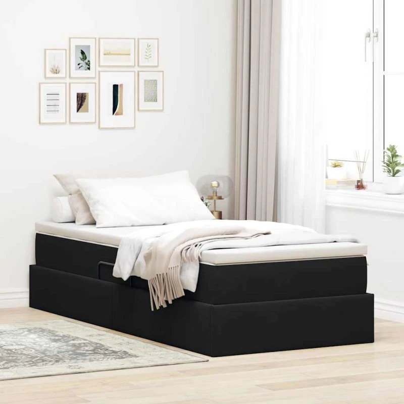 vidaXL Seng med opbevaring, 90 x 190 cm, Sort