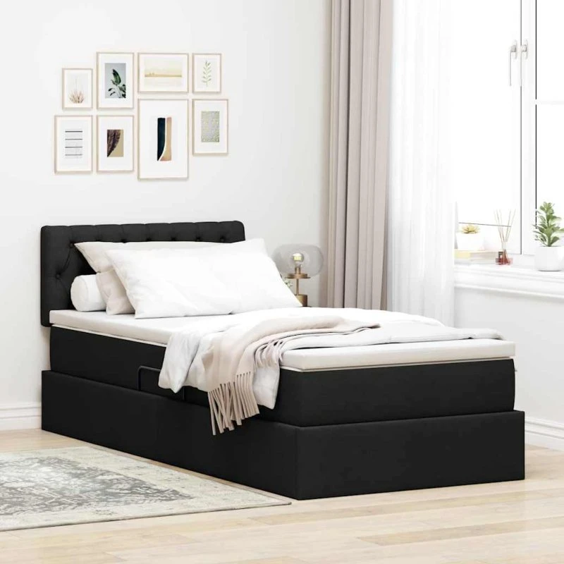 vidaXL Seng med opbevaring, LED og madras, Sort 90 x 200 cm