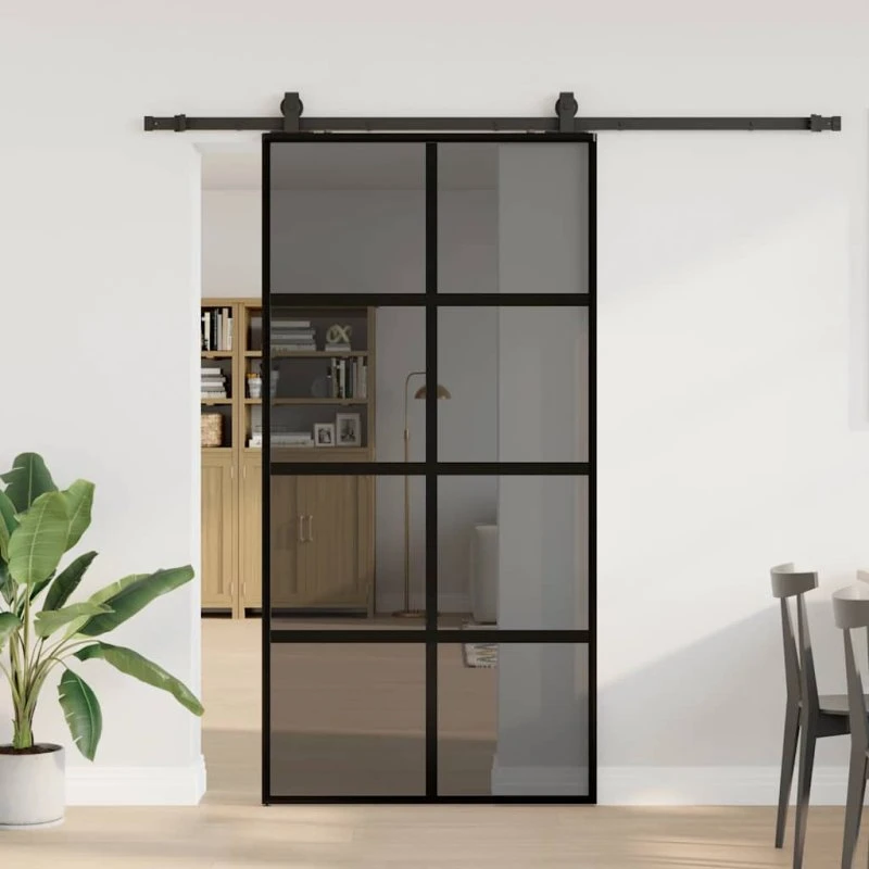 vidaXL Skydedør 102,5x205 cm, hærdet glas sort