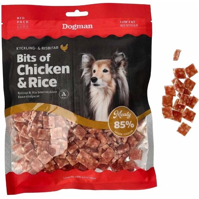 Dogman Hundegodbidder Bits of Chicken & Rice 250 g