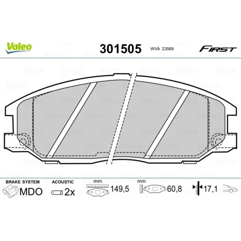 VALEO Bremseklodser 301505 til HYUNDAI, KIA, SSANGYONG