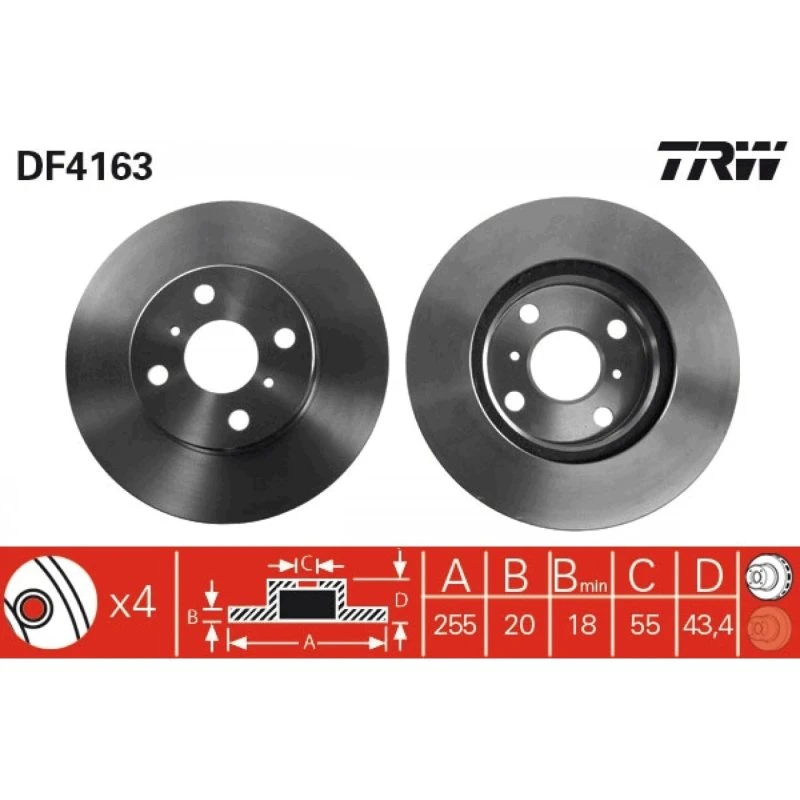 TRW DF4163 Bremseskive for Toyota bB I, Yaris, MR2 III