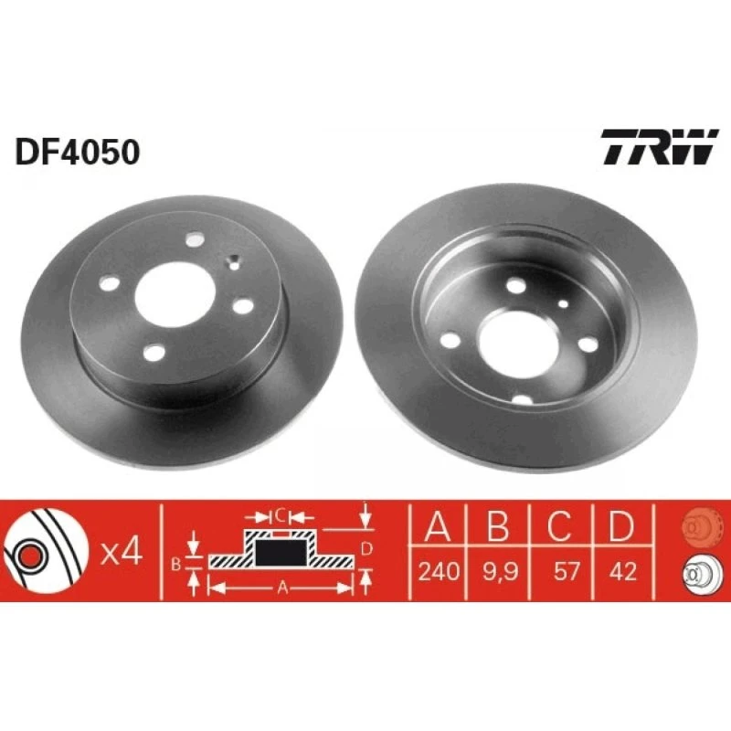 TRW Bremseskive DF4050, 240 mm, sort, lakeret, til OPEL/CHEVROLET/VAUXHALL