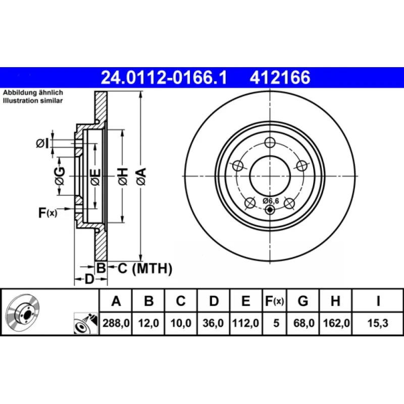 ATE Bremseskive 24.0112-0166.1 for AUDI A4 B6/B7 & SEAT EXEO