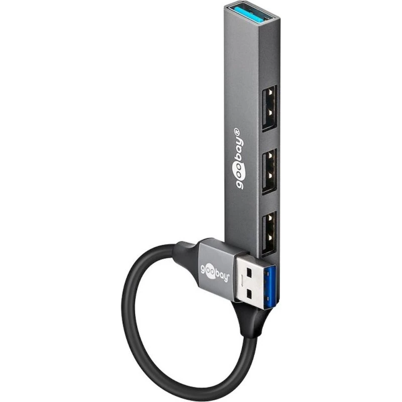 Goobay Slim 4-Port USB-A Hub, lysegrå