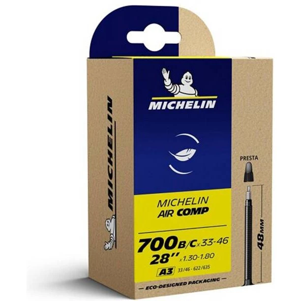 MICHELIN Aircomp 700c indre slange 33–46 mm FV 48 mm - sort
