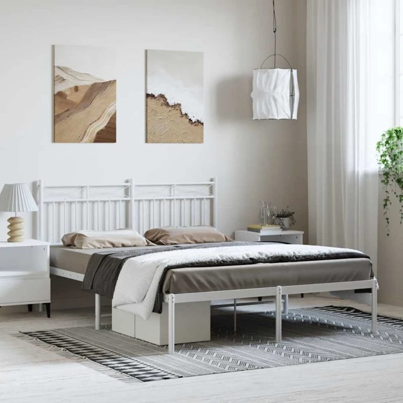 vidaXL Sengeramme 150x200 cm Metal Hvid med Sengegavl