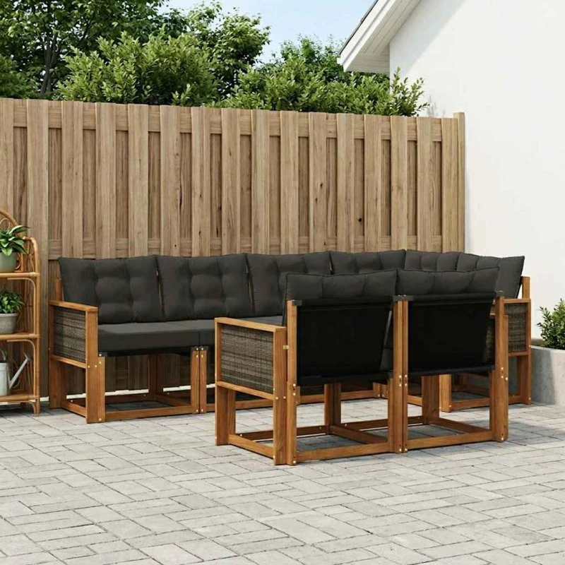 vidaXL Udendørs Sofagruppe 7 pc Naturfarvet og Sort