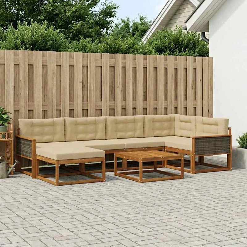 vidaXL Udendørs Sofagruppe 7 Deler Naturlig og Beige