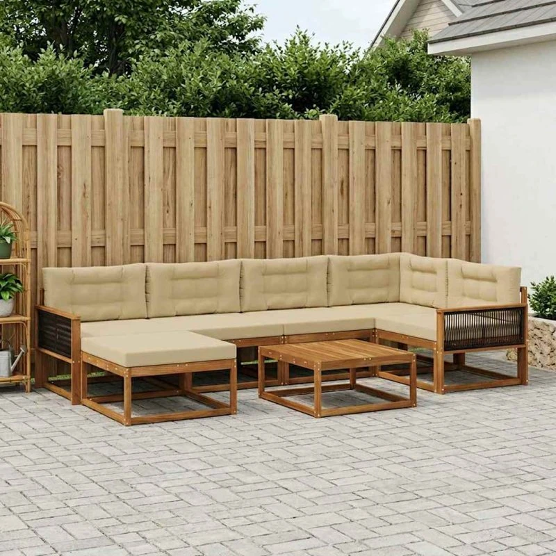vidaXL Udendørs Sofagruppe 7 deler Naturlig og Beige