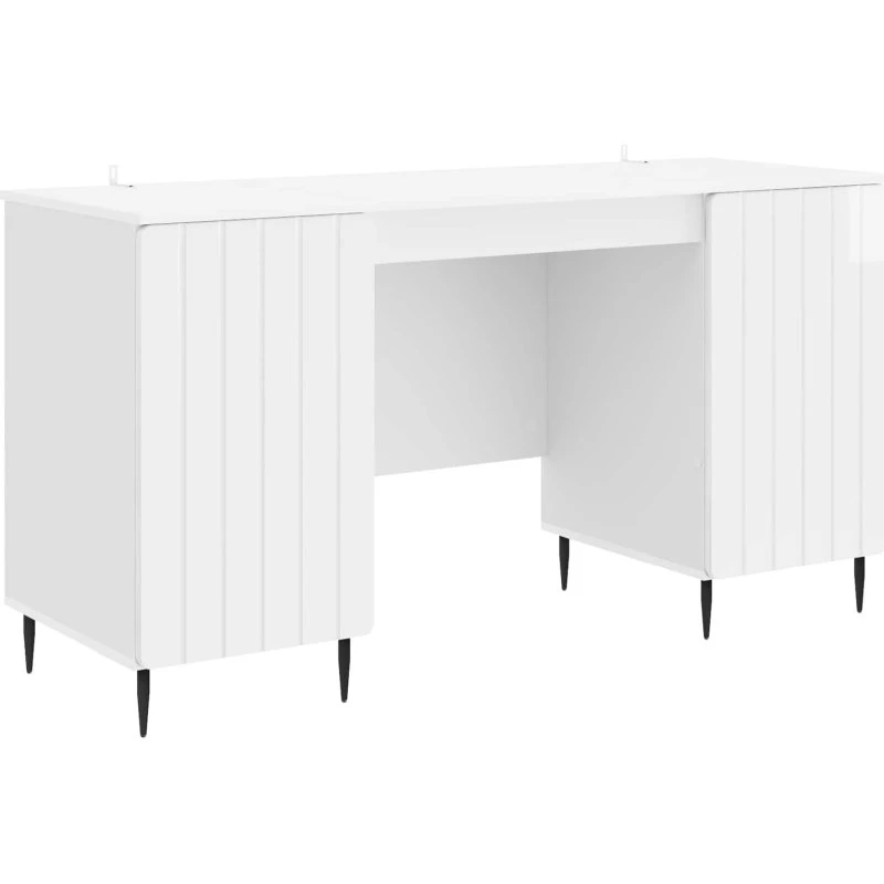 vidaXL Bord med hylde Hvid højglans 142,5 x 50 x 75 cm Konstrueret træ