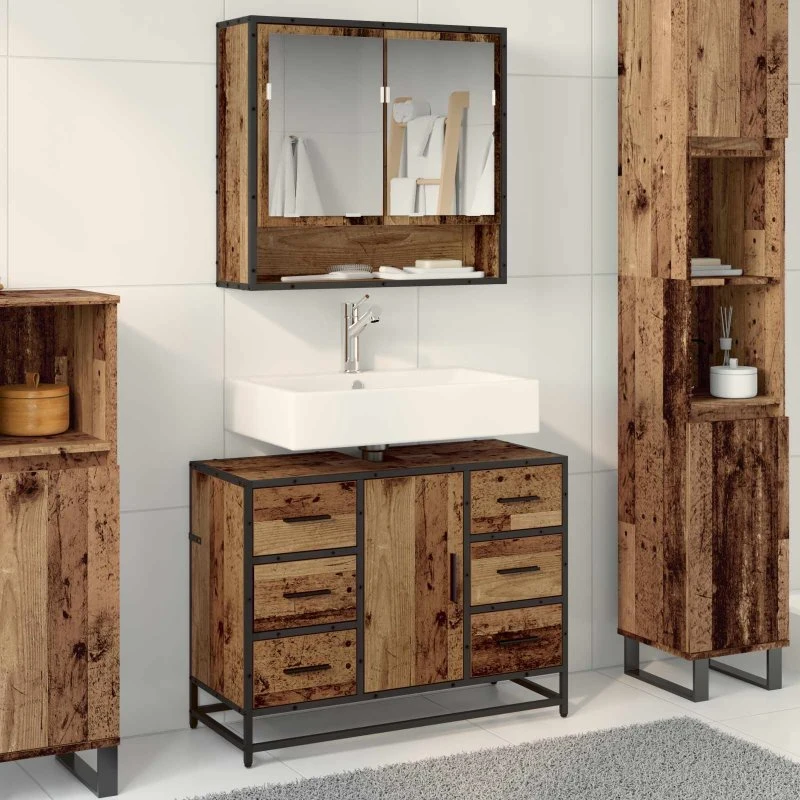 vidaXL Badeværelsesmøbel sæt 2 pcs Gammelt træ 80 x 33 x 60 cm