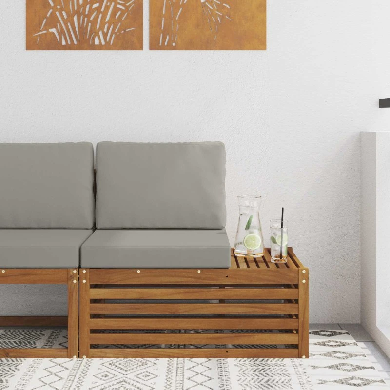 vidaXL Udendørs end sofa i massivt akacietræ, 91 x 63 x 73 cm, naturfarvet