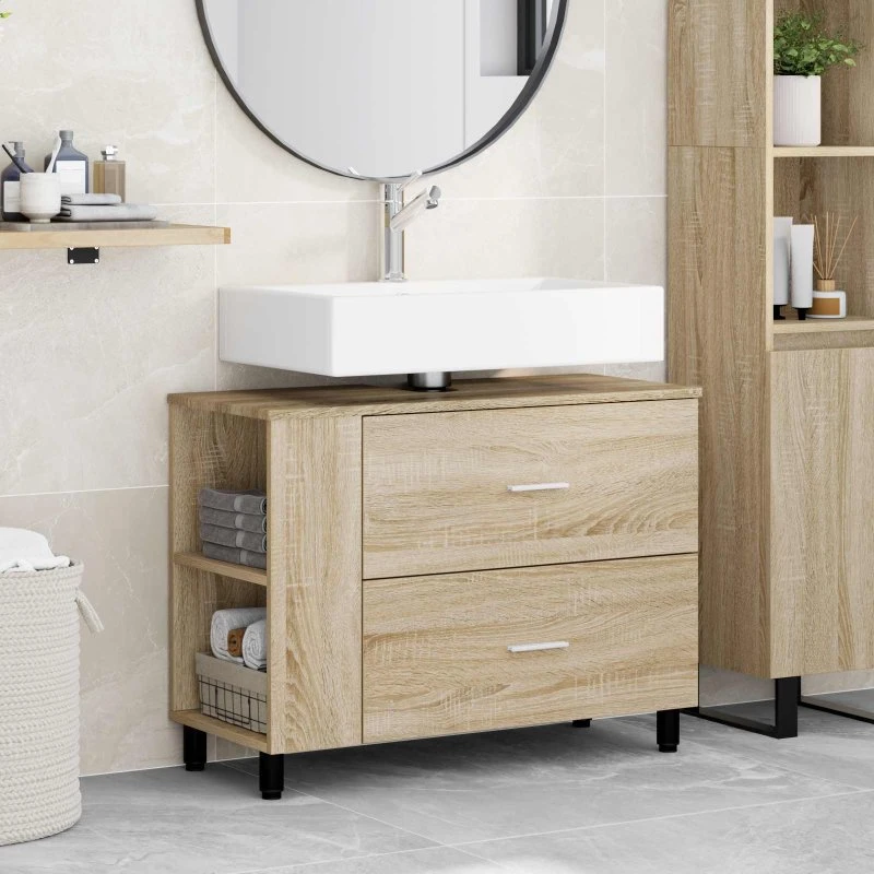 vidaXL Badeværelse Vaskeskab Sonoma-eg 80 x 35 x 60 cm Konstrueret Træ